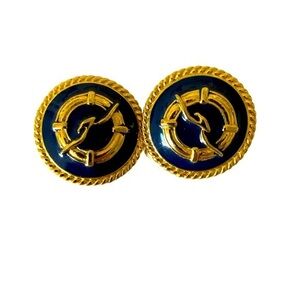 Vintage Nautical Navy Seagull Clip Earrings-80's gold tone navy with seagull
